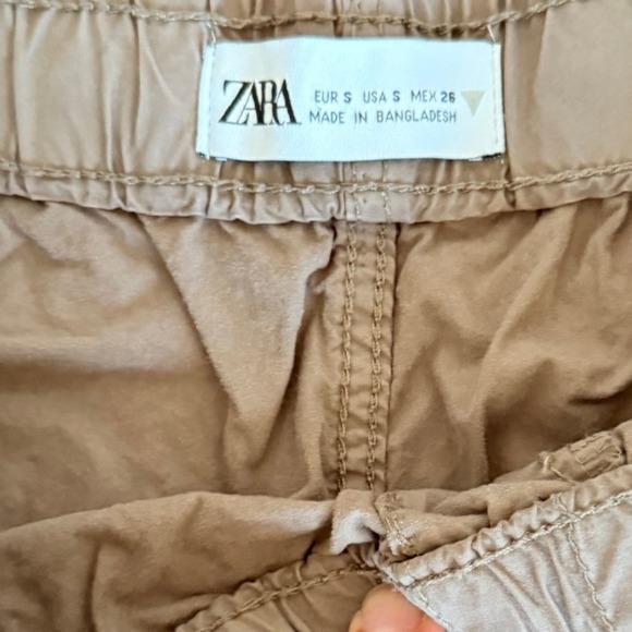 Zara Elastic Waist Cargo Pants Drawstring  Casual Khaki Womens size S - Picture 5 of 5